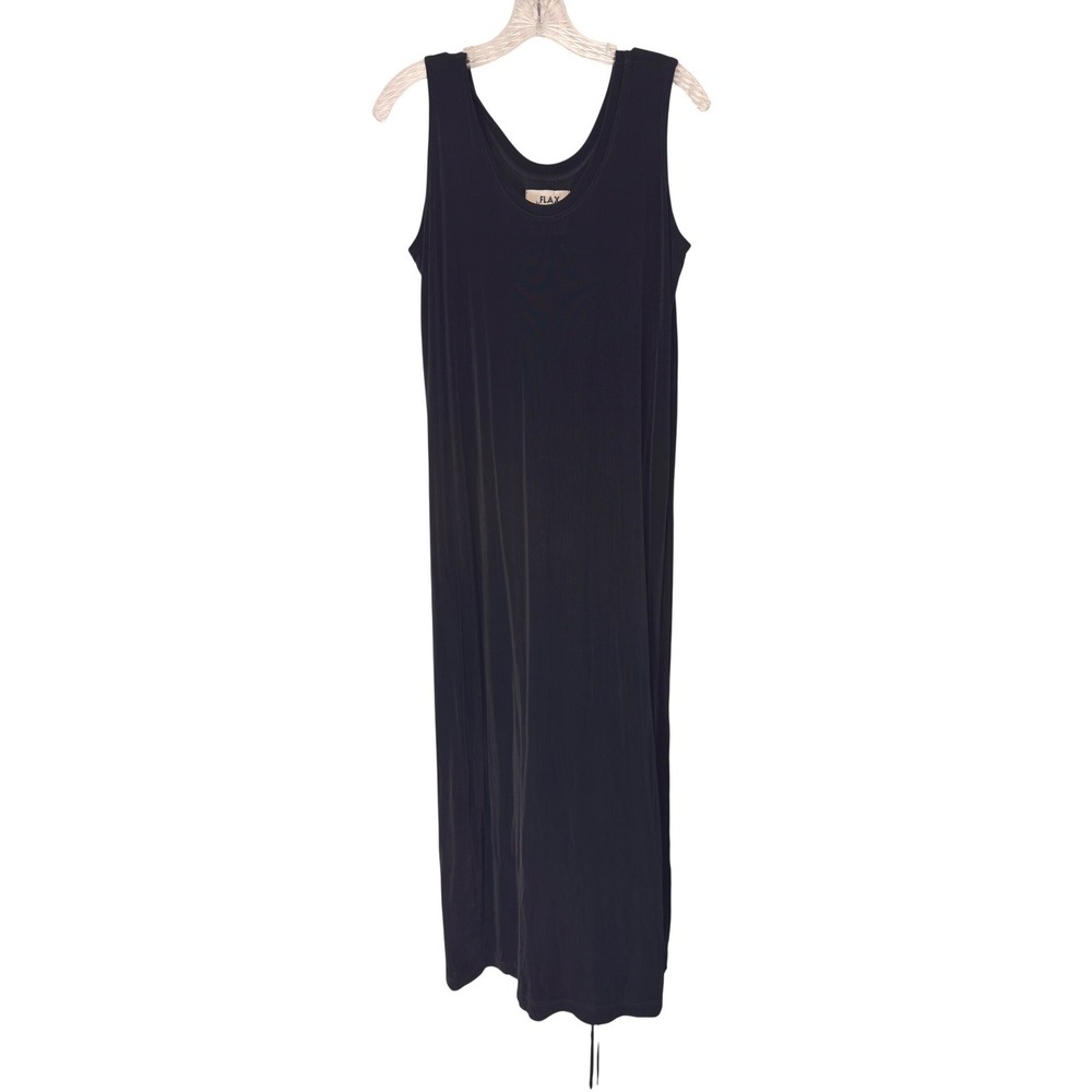 Flax by Jeanne Engelhart Midi Dress Black Sleeveless Slinky Stretch Basic Medium